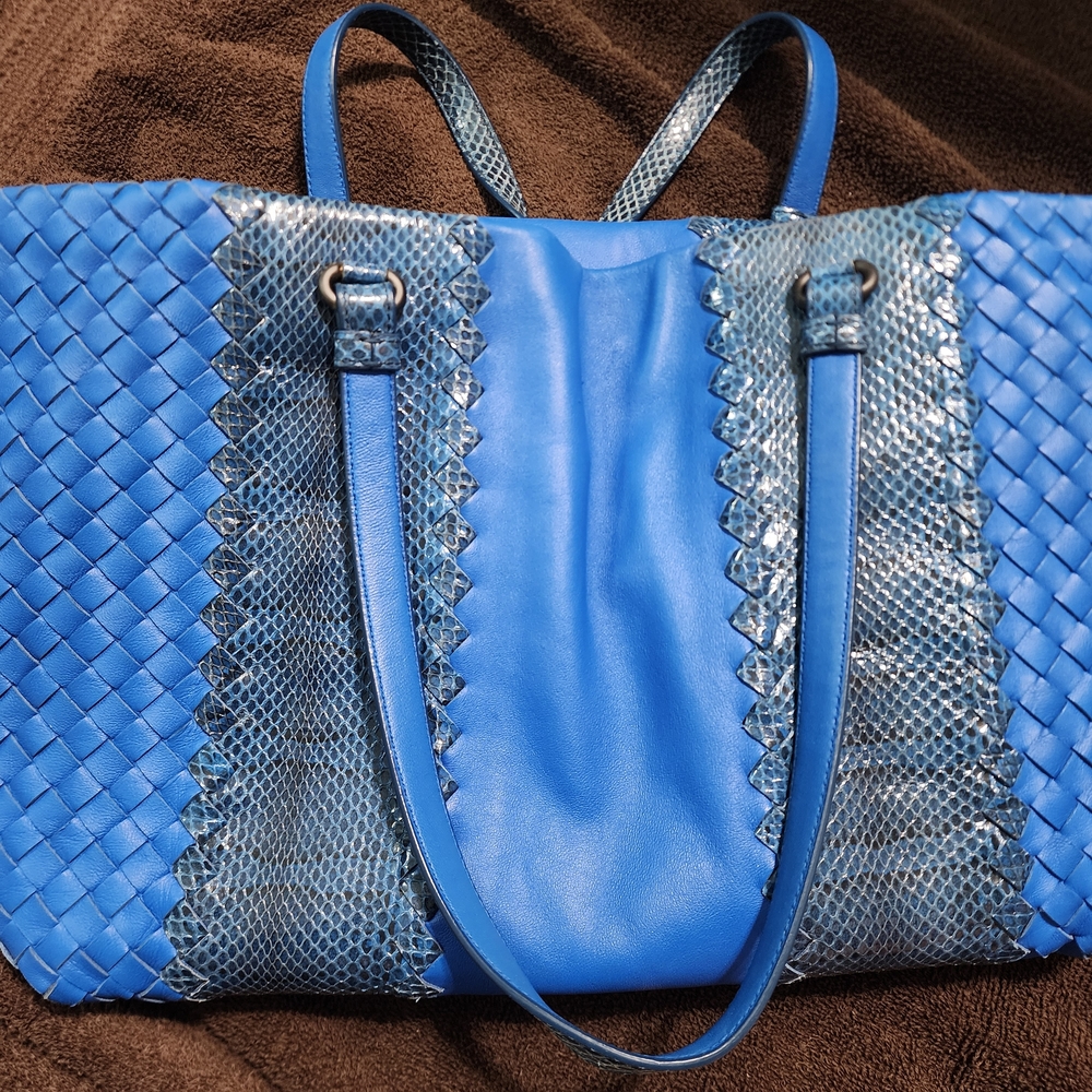 Bottega Veneta Blue and Snake Print Tote